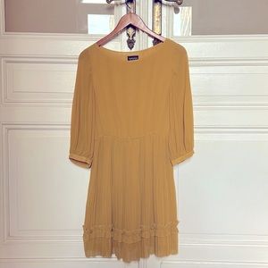 Topshop Ochre Chiffon Dress with Ruffles and Micro Pleats Size 8 (runs small)